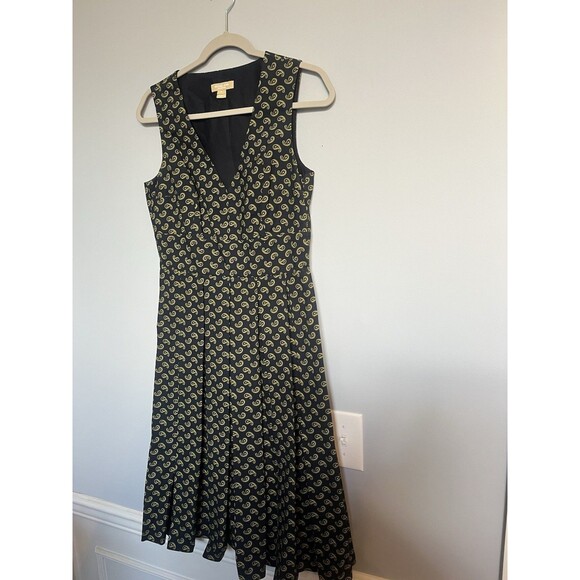 Michael Kors Navy Pleated Paisley Cotton Dress Size 8 - Picture 1 of 7